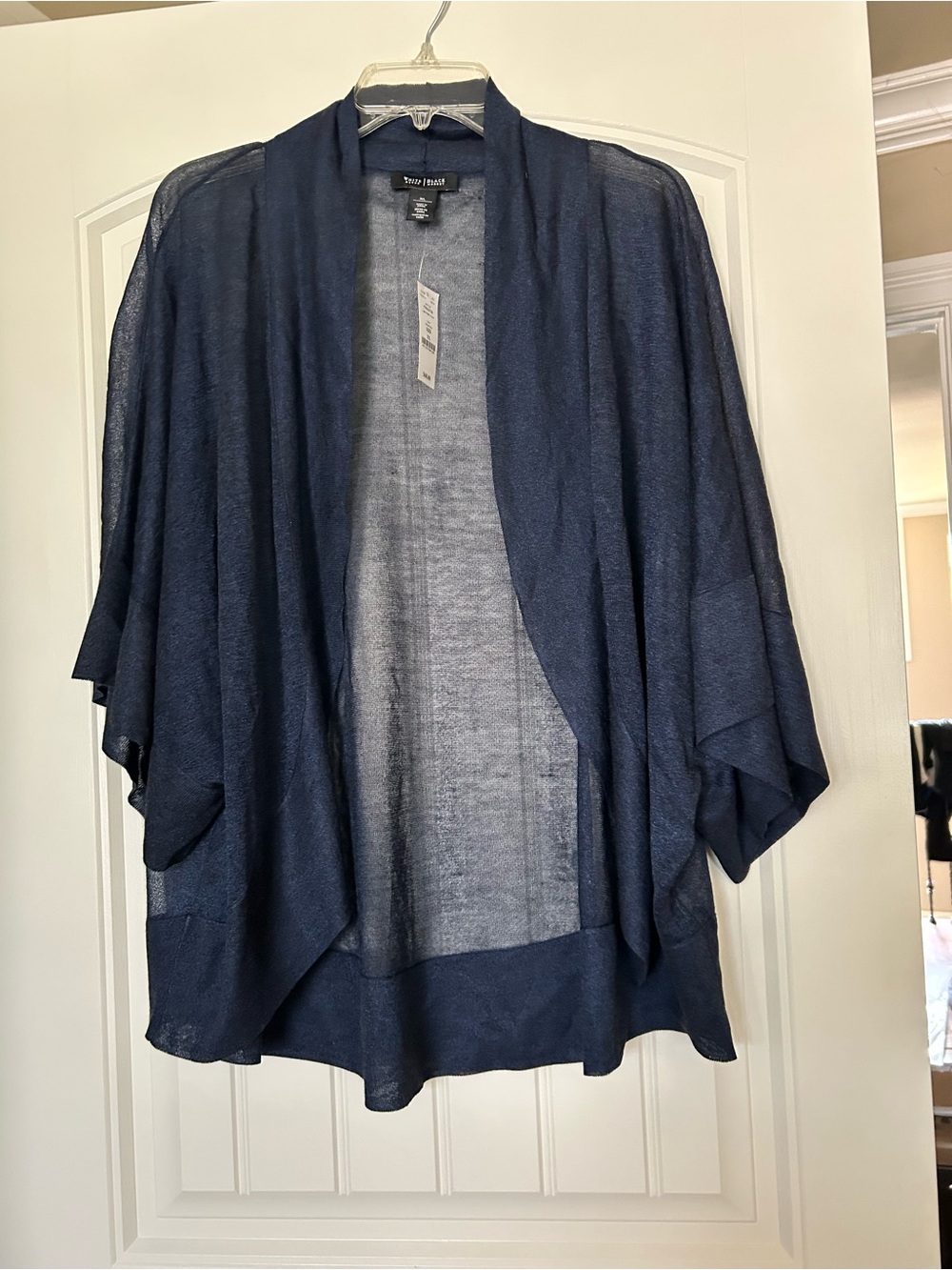 Navy Sheer Open-Front Draped Cardigan Jacket .  NWT